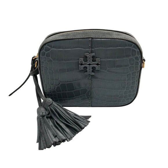 Tory Burch Bluestone Leather Mcgraw Embossed Camera Bag - Picture 1 of 11